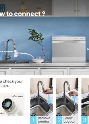 Midea MDC22P2ASS Countertop Dishwasher, 6 Place Settings & 6+2 Washing Cycles Portable Dishwashers, Energy Star Dish Washer for Dorm, RV & Apartment, Silver
