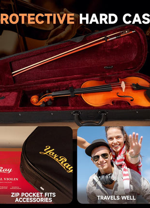 Violin 4/4 Full Size Set, Fiddle Kit for Adults Beginners with Extra strings&Bridge, 2 Rosins, Bow, Tuner, Case