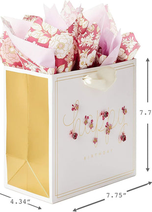 Hallmark Signature 7 inch Medium Birthday Gift Bag with Tissue Paper (Pink Flowers)