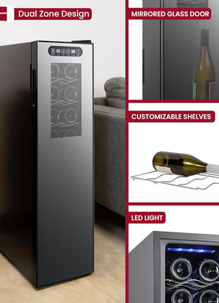 Koolatron 18 Bottle Wine Fridge – Wine Cooler with Glass Door, 1.9 cu. ft (53 L), Beverage Can Refrigerator, Digital Temperature Control/Dual Temperature Zone, Ideal for White, Red, Sparkling Wine