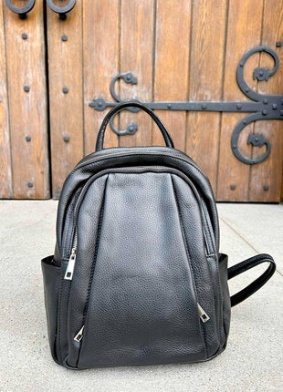 Anta Leather Zipper Backpack - Stylish and Durable Leather Backpack for Women (Black)