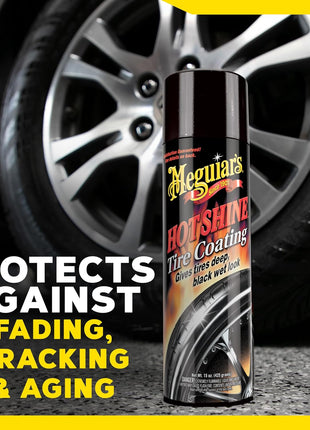 Meguiar's Hot Shine High Gloss Tire Coating, Give Tires a Deep Wet Shine and Long-Lasting Protection with an Advanced Self-Spreading Formula, 15 Oz Aerosol Spray Can