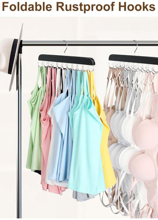 Bra Hanger for Closet, Tank Top Organizer 20 Hooks Capacity Foldable Wood Space Saving Hanger Closet Organizers and Storage for Dorm & Apartment for Tank Top, Hats, Scarf etc.