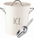 Rae Dunn Ice Bucket with Scoop   Stainless Steel Bucket with Handle, Lid and Ice Scooper   4 Qt. Storage Bin for Ice Cubes for Bars, Parties, Backyard Barbeques, Picnics, and Camping (White)