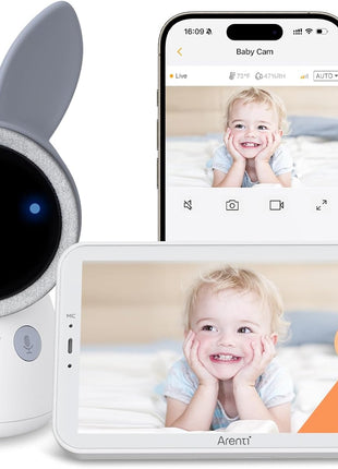 ARENTI Baby Monitor with Camera and Audio, 4MP Video Baby Monitor with 5inch Screen, Dual-Band 2.4G/5G WiFi with App, Cry & Motion Detection, Auto Tracking, Temp&Humidity Sensor, Night Vision,2-Way Talk
