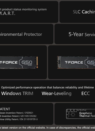 TEAMGROUP T-Force G50 512GB SLC Caching 3D TLC NAND NVMe InnoGrit PCIe Gen4x4 M.2 2280 Gaming SSD with Ultra-Thin Graphene Heat Spreader Works with PS5 Read/Write 5000/2500 MB/s TM8FFE512G0C129