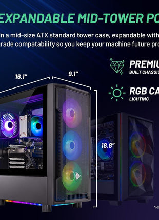 Skytech Shadow Gaming PC Desktop, Intel i5 14400F 2.5 GHz (4.7GHz Turbo Boost), AMD RX 9070 16GB GDDR6, 1TB NVMe SSD, 16GB DDR5 RAM 6000, 650W Gold PSU, Wi-Fi, Win 11