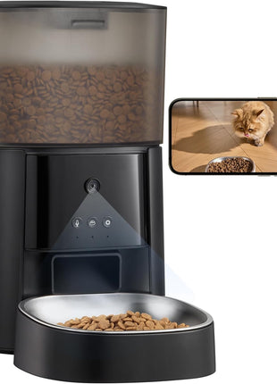 Automatic Cat Feeder with Camera & Voice Interaction, WiFi/App Control, 4L Dry Food Dispenser for Cats & Dogs with Freshness Preservation, Custom Feeding Times & Portions, Dual Power