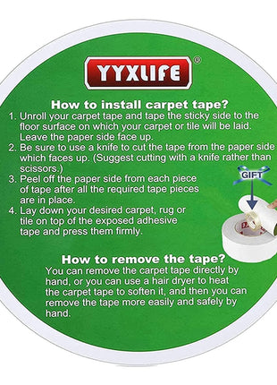 YYXLIFE Double Sided Carpet Tape for Area Rugs & Hardwood Floors, 2" x10YD | Removable Rug Tape, Residue-Free, Heavy Duty Adhesive, Non-Slip Anti-Curling Floor Tape for Mats, Carpets, Tile, White
