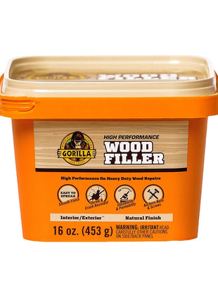 Gorilla All Purpose Wood Filler, Natural Finish, 16 Ounce Tub (Pack of 1) - Water Resistant for Indoor or Outdoor Projects and Repairs
