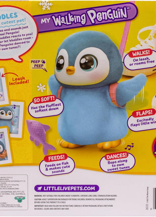 Little Live Pets Walking Penguin My Pet Waddles, Interactive Plush Penguin with 25+ Sounds and Detachable Leash, Toy Penguins for Kids of Ages 5+ | Dances, flaps wings, eats & giggles when fed; interactive plush pet toy for kids ages 5+
