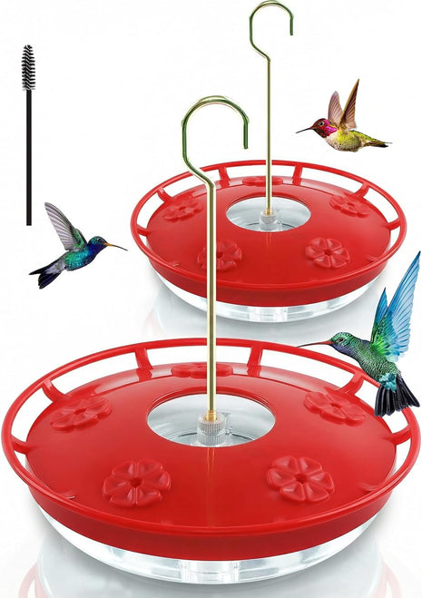 FEED GARDEN Hummingbird Feeders for Outdoors, 2 Pack 16oz Leak-Proof Disc Feeder with Built-in Ant Moat, 5 Feeding Ports, Wide Mouth Easy Clean, BPA-Free Plastic for Garden Patio Backyard
