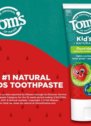 Tom's of Maine ADA Approved Fluoride Kids Toothpaste, Natural Toothpaste, Dye Free, No Artificial Preservatives, Silly Strawberry, 5.1 oz. 3 Pack (Packaging May Vary)