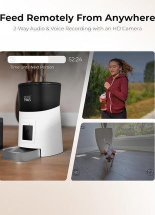 Penthouse Paws Smart HD Pet Feeder, 6L Dry Food Capacity, 1080p Camera, 2-Way Audio, Scheduled Meals, Backup Power, Easy to Clean, Anti-Jam Design for Cat & Dog, White/Stainless Steel