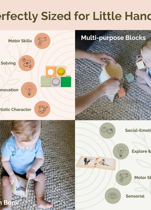Jackie & Vancie Montessori Toy Set for Babies 7-12 Months Play Kit 6-in-1 Wooden Learning Toys with Object Permanence Box, Ring Stacker, Egg & Cup, Multipurpose Blocks and Mirror Puzzle