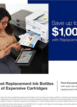 Epson EcoTank ET-3850 Wireless Color All-in-One Cartridge-Free Supertank Printer with Scanner, Copier, ADF and Ethernet – White (Renewed)