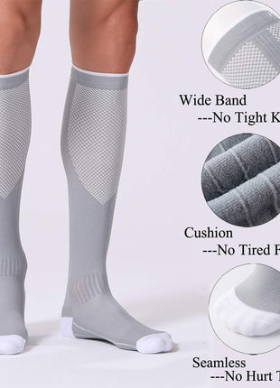 FITRELL 3 Pairs Compression Socks for Women and Men 20-30mmHg- Circulation and Muscle Support Socks for Travel, Running, Nurse, Knee High, Medical Black+White+Grey Small-Medium