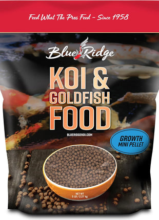 Blue Ridge Koi Fish Food 5lb - Koi Food Mini Growth Formula, Goldfish Food, Premium Fish Food for Ponds, Ponds Fish Food, Floating Pond Pellets