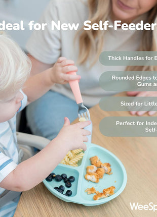 WeeSprout Toddler Utensils, 3 Forks & 3 Spoons, 18/8 Stainless Steel & Food Grade Silicone, Thick Easy-Grip Handles, Perfect Length For New Self Feeders, Gentle On Gums & Teeth, Dishwasher Safe