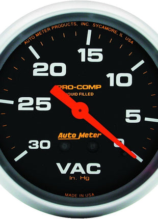 Auto Meter 5484 Pro-Comp Liquid-Filled Mechanical Vacuum Gauge 2.625 in.
