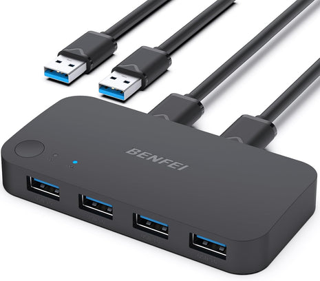 BENFEI USB 3.0 Switch, USB Switch 2 Computers Share 4 USB for PC, Mouse, Keyboard, Printer, Scanner, USB KVM Switch Selector Compatible with Windows, Mac, Linux