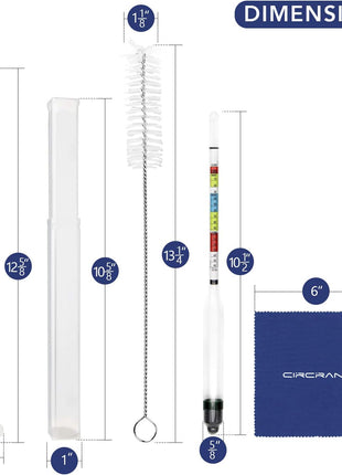 Circrane Hydrometer & Glass Test Jar Set, Triple Scale Alcohol Hydrometer with Glass Cylinder for Brew Beer, Wine, Mead and Kombucha, ABV, Brix and Gravity Test Kit, Home Brewing Supplies