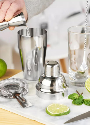 ZPUFAW 6-Piece Cocktail Shaker Set Bartender Kit Drink Shaker Bar Set | 24oz Martini Shaker, Strainer, Muddler, Jigger, Mixing Spoon, Pour Spout, Recipe Guide Stainless Steel Set Housewarming Gift