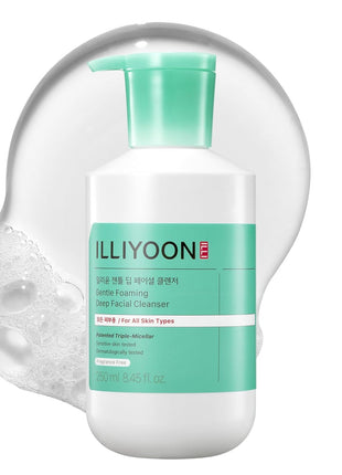 Illiyoon Gentle Deep Facial Cleanser | Low pH Gel-to-Foam Face Wash for Sensitive Skin, Hydrating Gel Cleanser & Daily Makeup Remover, Korean Skincare, 8.45 fl.oz.