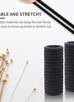 100PCS Black Hair Ties for Women Girls, Seamless Thick Black Hair Band, Elastic Hair Ties No Damage Ponytail Holder