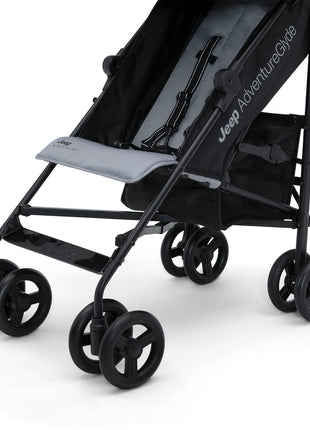 Jeep AdventureGlyde Stroller by Delta Children - Lightweight Travel Stroller with Smoothest Ride & Compact Fold, 3-Position Recline, Extra Large Storage Basket, Black/Grey