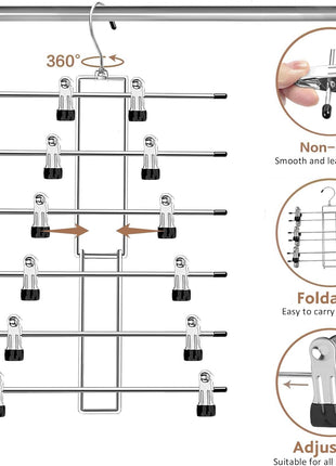 Pants Hangers with Clips,Space Saving Hanging Closet Organizer-6 Tiers Skirt Hangers with 360° Swivel Hook,Closet Organizer-Clothes Hangers- College Dorm Essentials Apartment Essentials-2 Pack