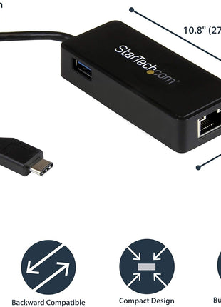 StarTech.com USB-C to Ethernet Gigabit Adapter - Thunderbolt 3 Compatible - USB Type C Network Adapter - USB C Ethernet Adapter (US1GC301AU)