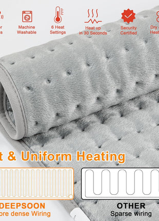 Heating Pad,Heated Blanket,Heating Pad for Back Neck,Grey,24x12 Inch | Electric Heating Pad,Dry/Moist Heat Heating Pads,Heating Pads for Shoulder,Abdomen,Heat Pad for Women Men,Birthday Gift
