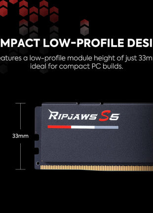 G.SKILL Ripjaws S5 Series DDR5 RAM (Intel XMP 3.0) 64GB (2x32GB) 6400MT/s CL32-39-39-102 1.40V Desktop Computer Memory U-DIMM - Matte Black (F5-6400J3239G32GX2-RS5K)