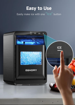 EUHOMY Nugget Ice Maker Countertop, 44Lbs/24H Pebble Ice Maker Machine, Self-Cleaning Pellet Ice Machine with Ice Scoop&Basket, Sonic Countertop Ice Machine for Home/Kitchen/Office(Black)
