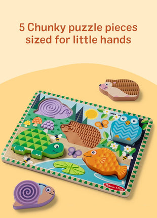 Melissa & Doug Forest Friends Touch & Feel Wooden Puzzle, 5-Piece Chunky Toddler Puzzles with Animals & Textured Silicone Puzzle Board Inlays, Preschool Toys for Girls & Boys Ages 2 and Up