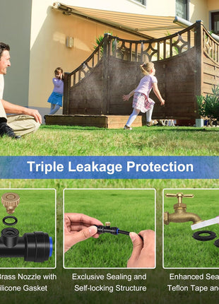 GOXAWEE Misting System, 26FT (8M) Misting Line + 7 Brass Mist Nozzles + Brass Adapter(3/4 inch), Misters for Outside Patio Cooling Outdoor Garden Greenhouse Trampoline for Waterpark