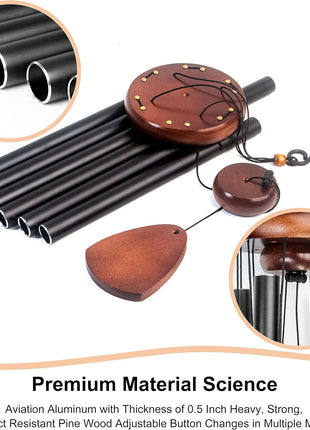 Bursvik 37" Aluminum Wind Chimes for Outside(Black), Patio Zen Decor Gift | Creates Calming Zen Atmosphere, Classic Melodies, Great Gift for Mom, Ideal Outdoor Decoration