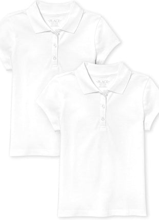 The Children's Place girls Short Sleeve Ruffle Pique Polo Shirt, White 2 Pack, Small US