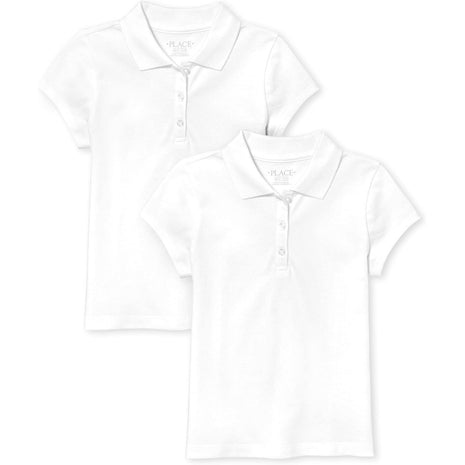 The Children's Place girls Short Sleeve Ruffle Pique Polo Shirt, White 2 Pack, Small US