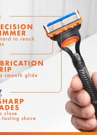 Gillette Fusion5 Razors for Men, 1 Razor, 4 Blade Refills, Lubrastrip for a More Comfortable Shave