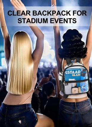 Oraben Clear Backpack Stadium Approved, 12 x 6 x 11 in, Small Transparent Backpack for Concerts, Sports Events, Festivals, Travel, Waterproof PVC, Adjustable Straps, Women Men