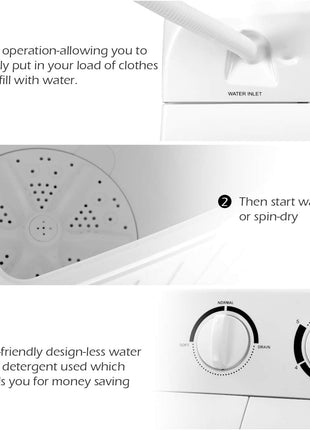 Giantex Portable Mini Compact Twin Tub Washing Machine 20lbs Washer Spain Spinner Portable Washing Machine, Blue+ White