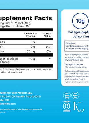 Vital Proteins Collagen Peptides Powder, Unflavored Stick Packs, 20 Count | 10g Hydrolyzed Collagen Peptide Per Packet, Supports Hair Skin & Nails, Travel-Friendly Stick Packs, 20 Servings