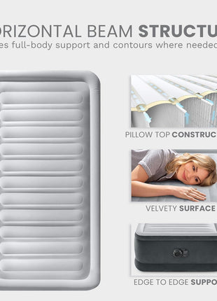 Intex Twin Size Air Mattress, 18in Height, Built-in Pump, Dura-Beam Deluxe Comfort-Plush - Portable Inflatable Blow-up Bed for Camping, Travel, Guests