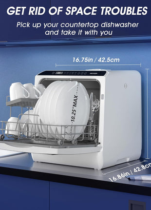 AIRMSEN Portable Countertop Dishwashers, 5 Washing Programs Mini Dishwashers with 5 L Built-in Water Tank and Double-layered Glass Door, No Hookup Needed for Home, Apartments & RVs
