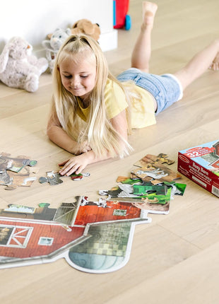 Melissa & Doug Busy Barn Shaped Jumbo Floor Puzzle (32 Pieces, 2 x 3 Feet), Jigsaw Puzzle for Preschoolers and Kids Ages 3+ - FSC Certified