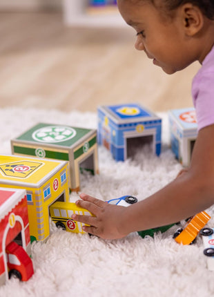 Melissa & Doug Nesting and Sorting Blocks - 6 Buildings, 6 Wooden Vehicles - FSC Certified