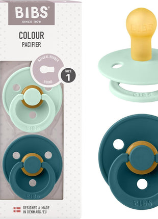 BIBS Pacifiers Colour Collection | Natural Rubber Baby Pacifier | Set of 2 BPA-Free Soothers | Made in Denmark | 0+ Months (Pack of 2) | Dusty Blue/Steel Blue