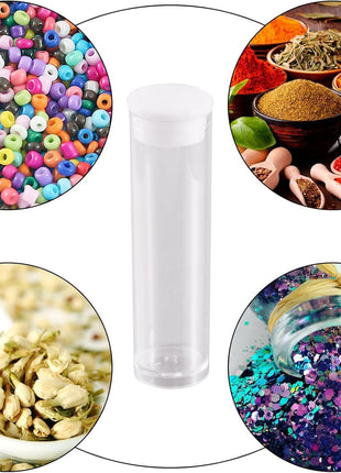 Craftdady 100Pcs Transparent Clear Plastic Small Empty Storage Tubes Bead Container Set Test Bottles Organizers Boxes with Lid 2.16x0.59 (55x15mm)